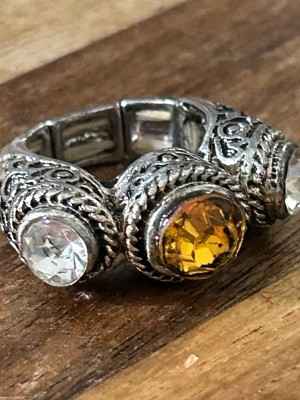 Vintage Gothic Mens Ring Silver King Royal Crystal Large Statement